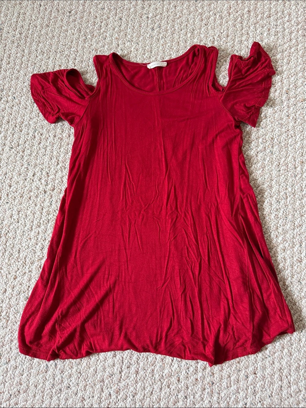 Reborn J Red Cold-Shoulder Scoop Neck Tunic